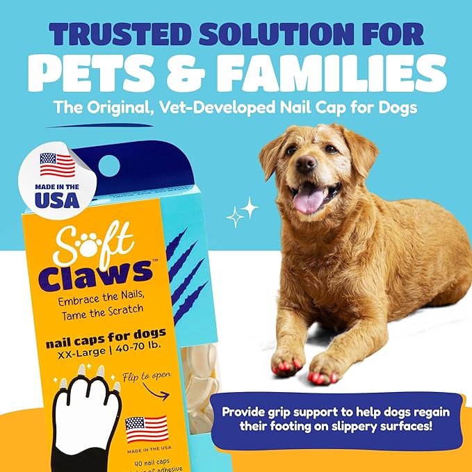 Soft Claws Nail Caps for Dogs with Non-Slip Design Made in USA - 40 Dog Nail Covers for Long-Lasting Protection of Floors and Furniture - Orange, XXL