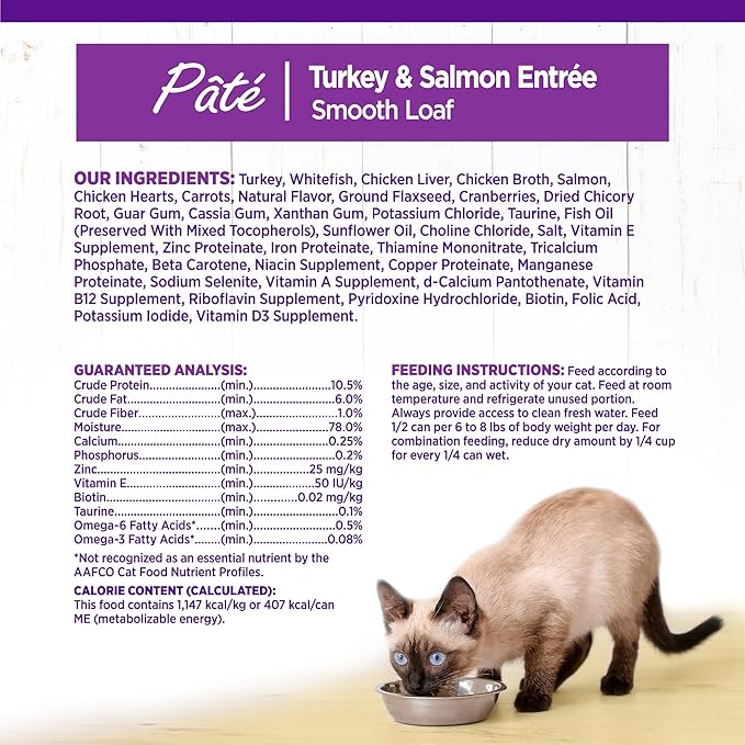 Wellness Complete Health Pate Adult Canned Wet Cat Food, Natural, Protein Rich, Grain Free, Turkey and Salmon Entrée Recipe, 12.5 oz, Pack of 12 Cans