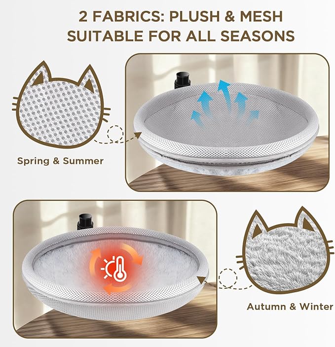 Cat Bed for Desk, Cat Desk Bed with 360° Rotating & Height Adjustable, Removable Dual-Sided Breathable & Comfortable Kitten Bed, Desk Cats Bed Attachment for Indoor Office