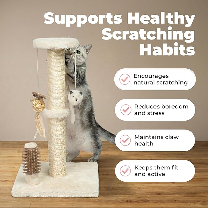 Best Pet Supplies Catify Cat Scratcher, Fun Interactive Scratchers, Posts, Poles, Claw Safe, Furniture Saver Indoor Play Support Natural Cat Behaviors Heavy Duty - Beige, 15.71 x 15.71