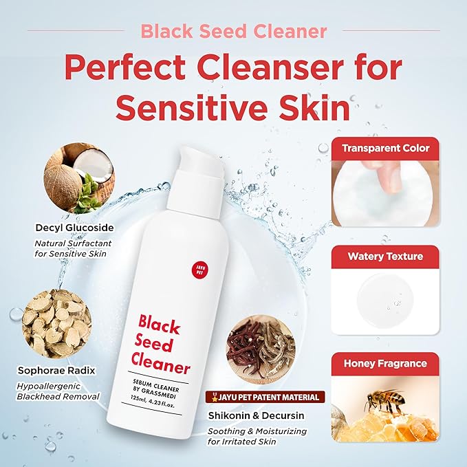JAYU PET Black Seed Cleaner - Cat Chin Acne Treatment, Non-Toxic Hypoallergenic Cleanser, Cat Acne Chin Treatment, Remove Cat Chin Blackheads, Improves Skin Health 4.3 fl.oz (125ml)