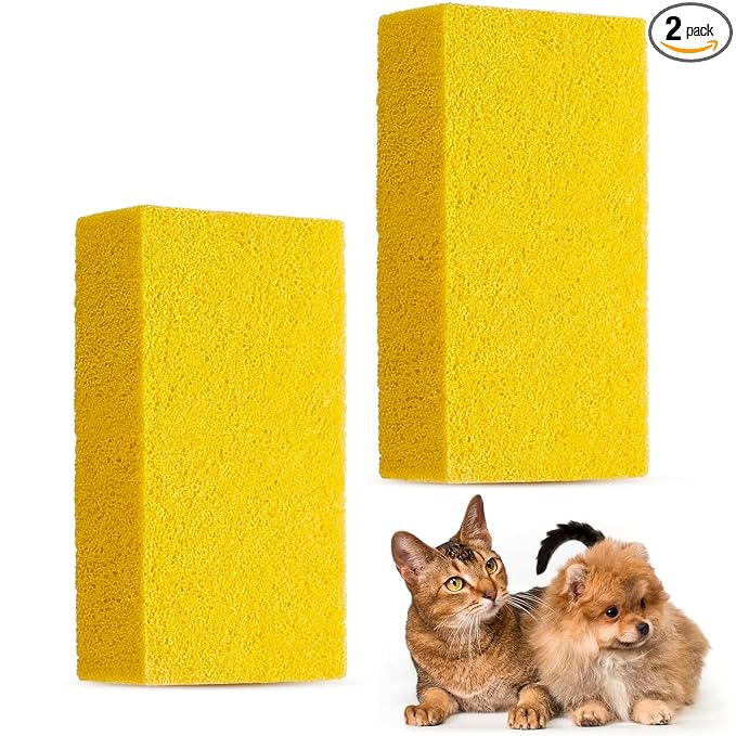 2 Pack Pet Hair Remover Sponge Cat and Dog Hair Sponge Rubber Pet Fur Lifter Removal Tool, Remove from Furniture, Carpet, Bedding, Clothing, 6.26 x 3.28 x 1.89 Inch (Yellow)