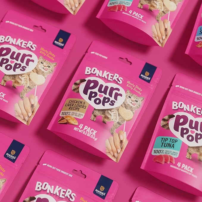 Bonkers Purrpops Freeze-Dried Chicken Liver Flavored Lollipop Treats for Cats, 4 Pieces (Pack of 13)