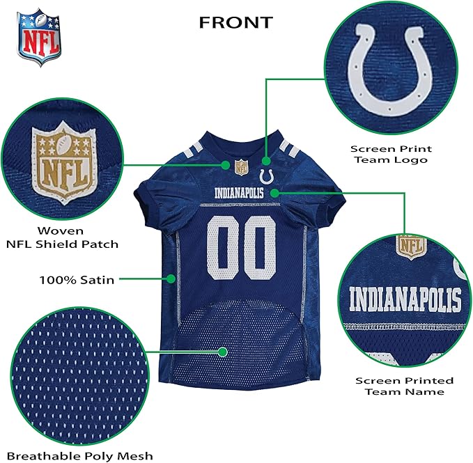 Pets First NFL Indianapolis Colts Dog Jersey, Size XX-Large, Football Shirt Costume for Pet, Dog Sports T-Shirt, NFL Team Clothing for Cats, Licensed Pet Apparel Available in 7 Sizes and 32 Teams