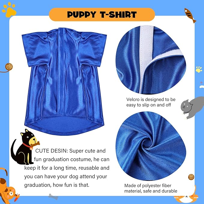 Dog Graduation Cap and Gown, Dogs Cats Graduation Holiday Halloween Costume Accessory(Blue,Medium)