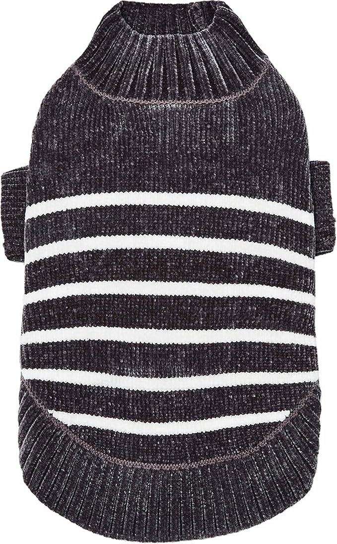Blueberry Pet Cozy Soft Chenille Classy Striped Dog Sweater in Chic Grey, Back Length 22", Pack of 1 Clothes for Dogs