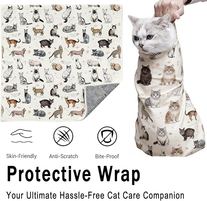 Cat Grooming Wrap for Cutting Nails, 27.6" Cat Swaddle for Medicine, Nail Clipping, Teeth Brushing, Ear Cleaning