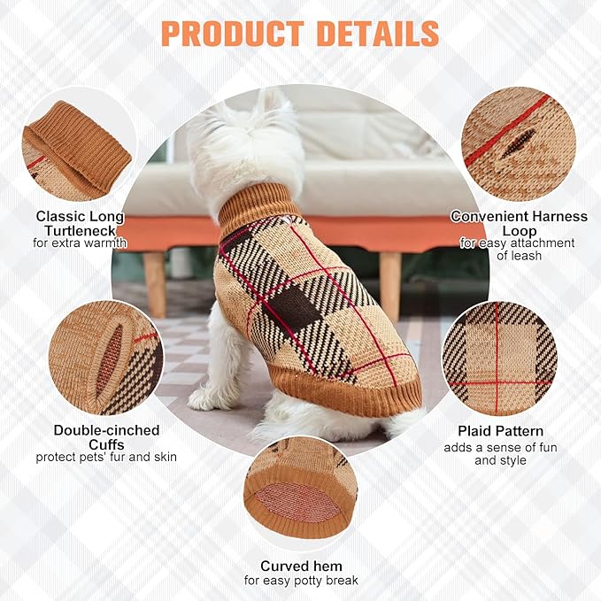 BEAUTYZOO Knitted Pullover Dog Sweater for Small Medium Dogs Puppy Girls Boys,Turtleneck Dog Clothes Cat Sweater, Fall/Winter Warm Soft Apparel,Cold Weather Knitwear with Leash Hole,Chihuahuas,Yorkie