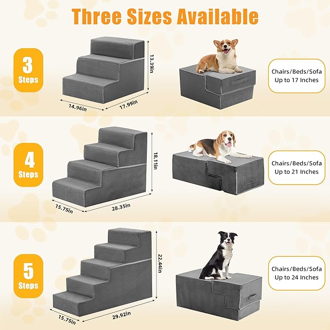 NEWBULIG 3-Step Dog Stairs, 13.5" H Dog Steps for Sofa and Chair, Non-Slip Sturdy Pet Steps for Small Dogs and Cats, Pet Ramp for High Bed Indoor