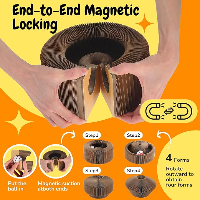 Cat Scratching Pads, Square Magic Organ Interactive Cat Toy, Reversible Cat Scratch Furniture Protector, Brown Routine