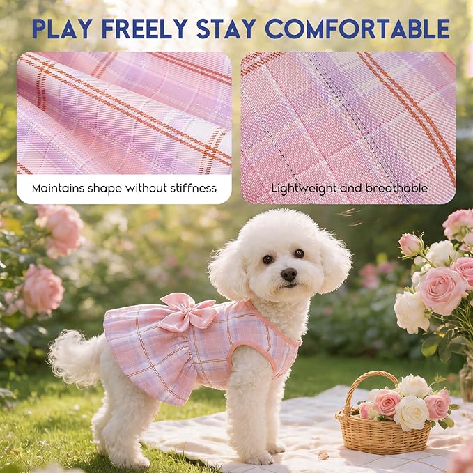 ASENKU Dog Dress Pet Wedding Dress Princess Lace Puppy Birthday Party Outfit Formal Apparel Girl for Small Medium Dogs Cats (Small, Pink Plaid)