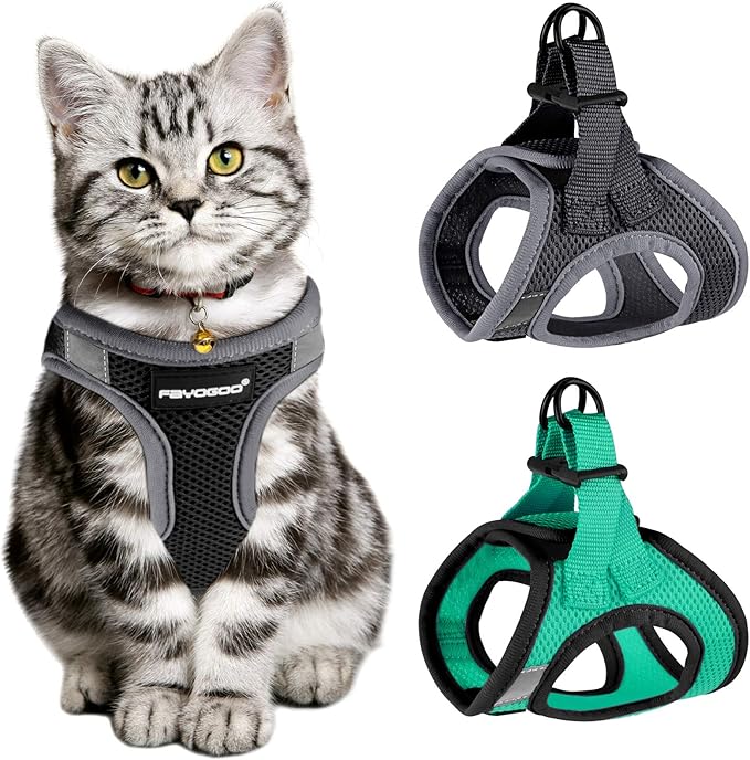 Cat Harness for Walking Escape Proof 2 Pack, Lightweight Kitten Harness, Easy Control Breathable Cat Vest with Reflective Strip (No Leash)