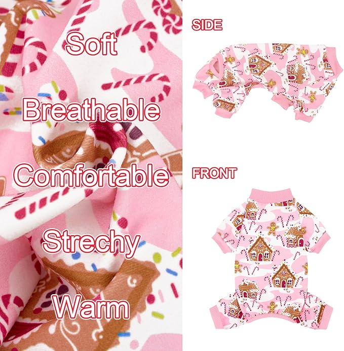 XPUDAC Dog Christmas Pajamas Stretchy Dog Clothes for Small Medium Dogs Girl Christmas Puppy Outfit Pet Jumpsuits Pjs Winter Cat Costume, Pink, XS