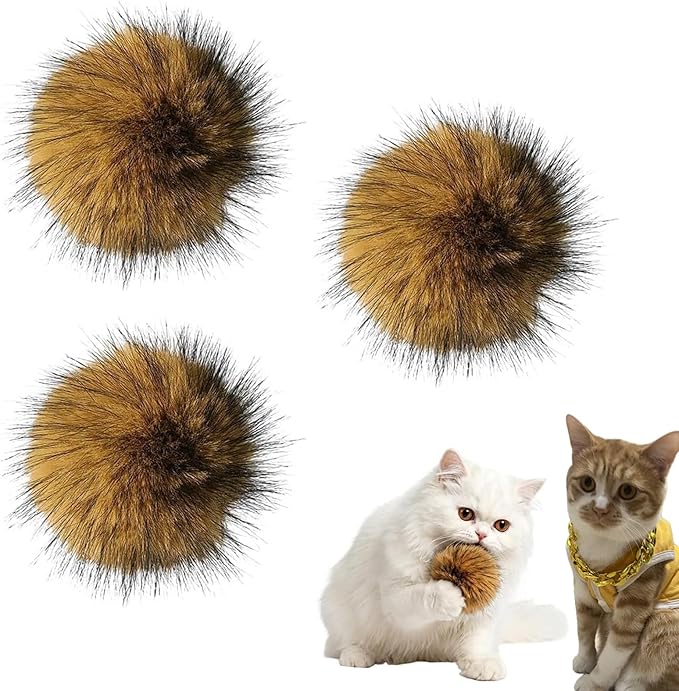 3PCS Soft Fluffy Rabbit Fur Catnip Balls – Fake Fur Cat Toys for Indoor Cats, Washable & Fun to Chase, Perfect for Bunny Kicks, Exercise & Bonding
