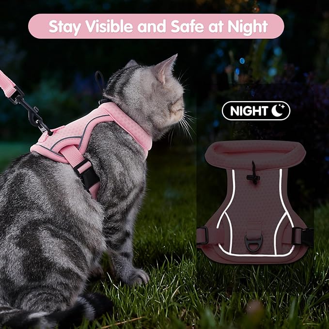 LIANZIMAU Cat Harness and Leash Escape Proof,Adjustable Cat Harness for Outdoor Walks with Reflective Strip, Lightweight and Soft Mesh Vest