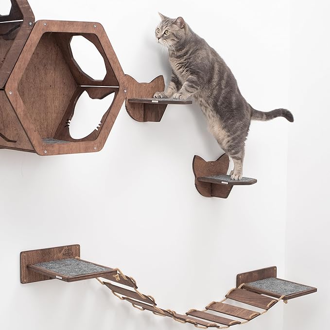 Wood Cat Bridge Cat Steps Cat Bed Wall Cat Toy Rustic Cat Tree Wall Decor Cat Lover Gift New Home Gift Cat Furniture Wall (Oak, 3 steps)