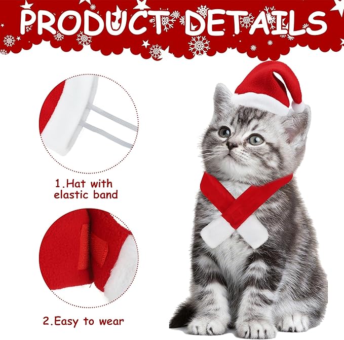 6 Pcs Christmas Santa Hat with Scarf Pet Costume Set Holiday Outfit Costumes Pets Santa Hat Scarf Set for Pet Small Cat Dog Puppy Christmas Party Costume Dress Up Supplies