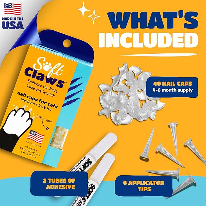 Soft Claws Nail Caps for Medium Cats – (40 Caps, Purple) - Veterinarian-Developed | Protects Furniture & Skin - Easy to Apply, Long-Lasting Anti-Scratch Soft Cat Claw Covers