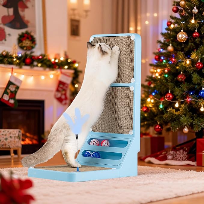 Goosheep Cat Scratching Board Kitten Scratching Ball Wall Scratchers for Indoor Cats L Shaped Cat Scratcher Cats with Scratcher Pads Blue
