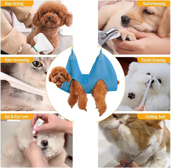 JIURUN Dog Grooming Hammock Harness (S), Dog Sling for Nail Trimming, Hanging Harness Holder for Nail Clippers, Pet Comb Bat Costume Wings for Cats Dogs