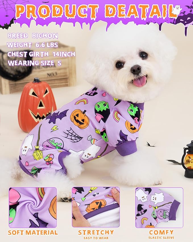XPUDAC Halloween Dog Clothes Comfy Strechy Puppy Pajamas Cute Pet Onesies for Small Medium Dogs Boy Girl Cat Apparel Pet Outfit Purple, XL
