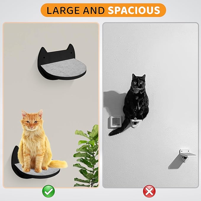 Cat Wall Shelves – 3 Steps Climbing Furniture & Perch for Indoor Cats up to 30lbs, Wooden Floating Shelf with Non-Slip Pad Bed, Modern Corner & Wall Mounted for Playing and Lounging - Black