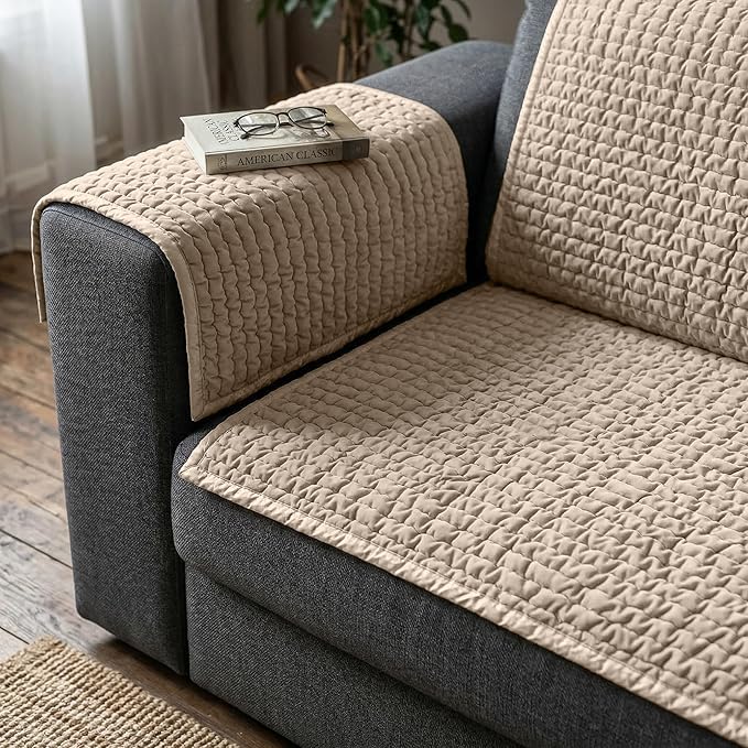 PAULATO BY GA.I.CO. Waterproof Blanket – 24x86” Changing Absorbent Pad for Incontinence – Machine Washable Stain-Resistant Protector for Couch Sofa or Bed – Reusable Waterproof Cover - Macadamia