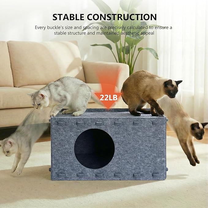 Cat Bed for Indoor Cats, Cat House for Large & Multiple Cats, Foldable Cat Bed Cave, Peekaboo Cat Hideaway, 23.6x15.8x11.8 inch, Medium Gray
