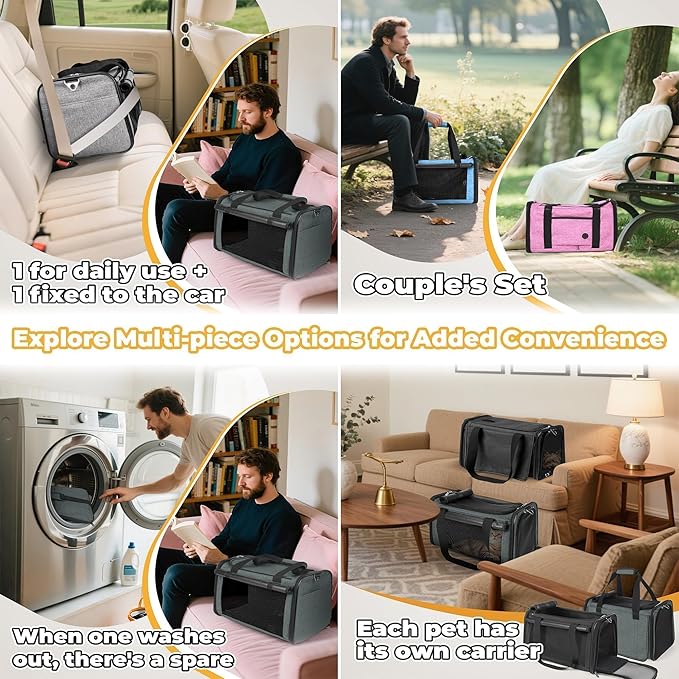 YUDODO 25lbs Cat Carrier Lightproof Soft Sided Pet Carrier for Large Cat & Small Dog Airline Approved Travel Puppy Carriers with Side Pockets & Reflective Mesh Foldable Portable for Outdoor Grey Green