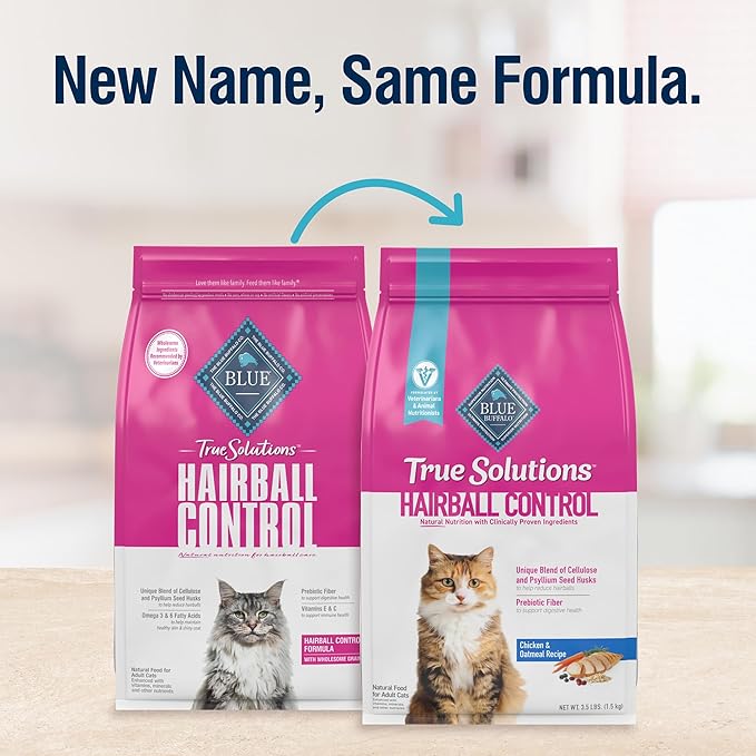 Blue Buffalo True Solutions Hairball Control Natural Dry Cat Food for Adult Cats, Chicken, 11-lb. Bag