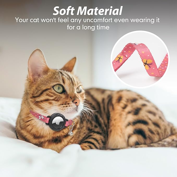 azuza AirTag Cat Collar Breakaway, Integrated Cat Collar with Air Tag Holder Safety Lightweight GPS Tracker Holder for Cats, Pink Butterfly, Cats (8-12inch)