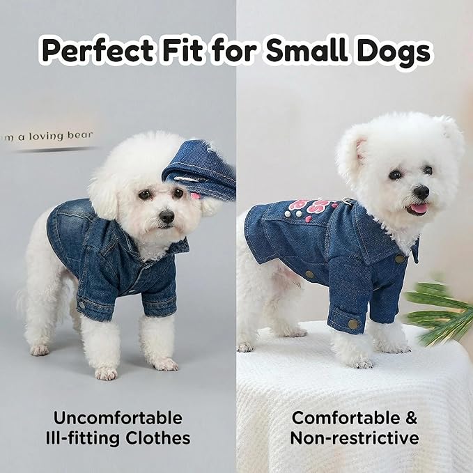 Cute “Kiss Me” Dog Denim Jacket, Fashion Pet Outfit with Pearl Details, Adorable Puppy Clothes for Small Dogs & Cats, Perfect Photo Outfit & Gift(L)