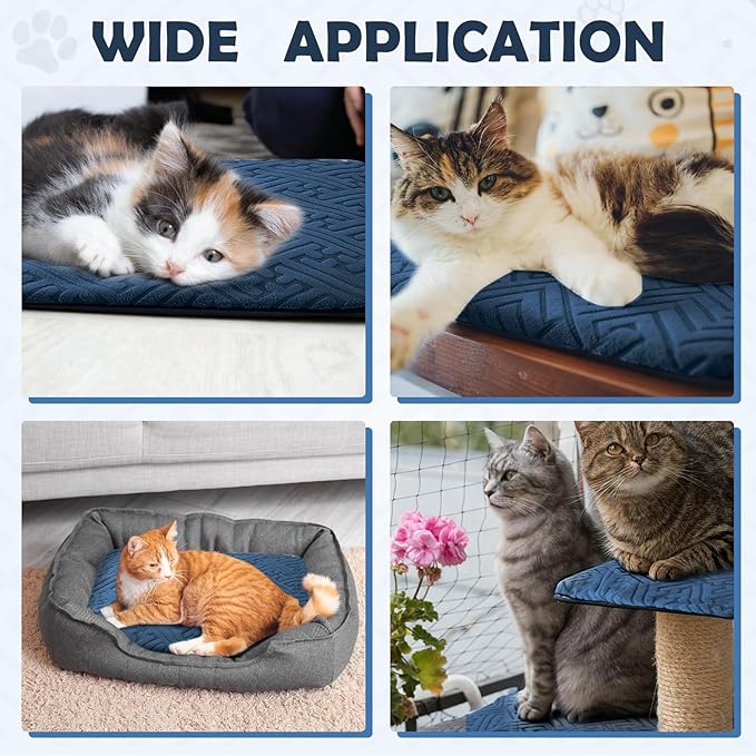2 Pcs Winter Self Warming Cat Bed, Self Heating Cat Dog Pad 20 x 16 Inch Outdoor Warm Thermal Mat Pad with Removable Cover Non-slip Bottom Washable Reflects Body Heat for Indoor Small Dog(Blue)
