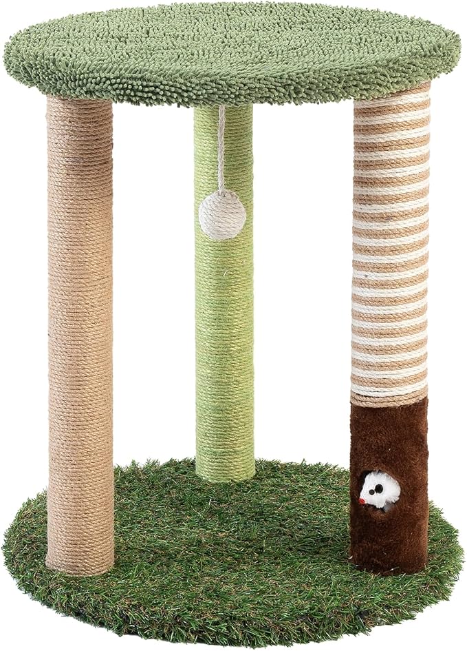 WOOCHPET Cat Tree Tower with 3 Scratcher Posts 17inch Tall Cat Tree Sisal Scratching Posts with Fun Cat Toys for Kitty and Adult Cats Small Cat Tower and Perch Bed for Indoor Cats (Green)