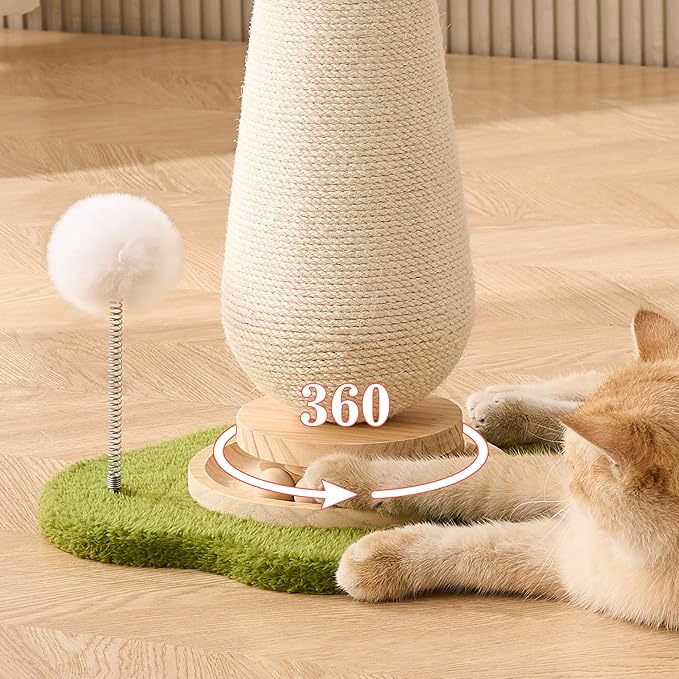 Mushroom Cat Scratching Post Cat Tree, 21.5‘’ H Cute Cat Scratcher Tower with Durable Solid Wood Turntable Toy, Mushroom Scratch Post Cat Sisal Scratcher with Catnip for Indoor Adult Cats-Blue
