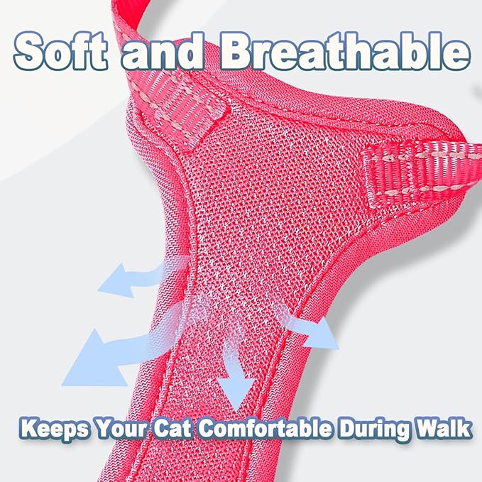 Cat Harness and Leash Set Escape Proof for Kitten Walking, Soft Adjustable Top Handle Vest Harnesses for Cats, Easy Control Breathable Reflective Small Medium Large, Pink, XXS