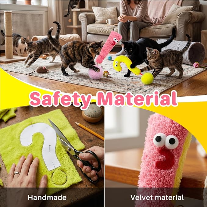 Walfront Interactive Cat Toy Self Play Plush Cat Toy with Bell Base, Boredom Relief Kitten Toy for Indoor Cats, Soft Durable Cat Exercise Toy for Energy Release Furniture Protection Cute Pet Toy