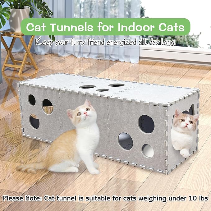 Fhiny Cat Tunnel for Indoor Cats, 14 PCS Felt Peekaboo Cat Cave with Interactive Peep Holes Foldable Kitten Play Tubes & Tunnels Cat Hideaway Cave Soft Felt Toys for Small & Medium Cats Up to 10lb