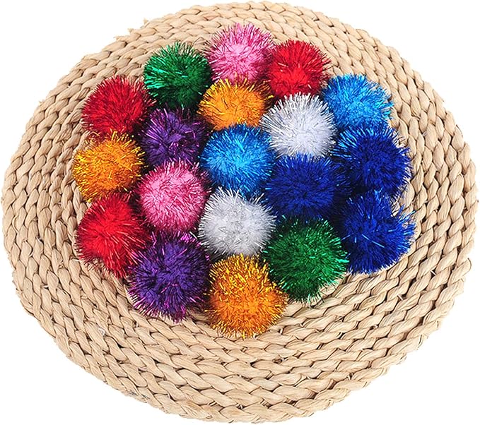 VOVIGGOL 20 Pack 2 Inches Sparkle Balls for Cats, Large Size, Glitter Pom Poms Fuzzy Balls for Cats, Kitten Indoor Assorted Color Random