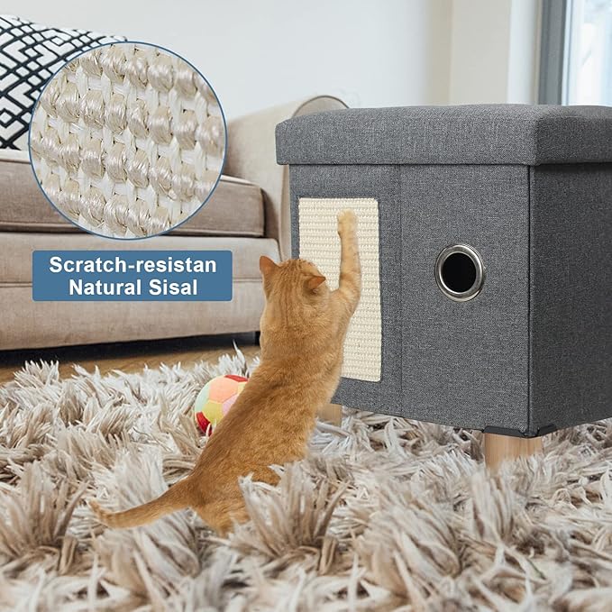 BRIAN & DANY Cat Beds for Indoor Cats,Large Cat Cave House for Kitten with Scratch Board & Ball, 17.7 x 14.8 x 15 inches, Gray (Large)