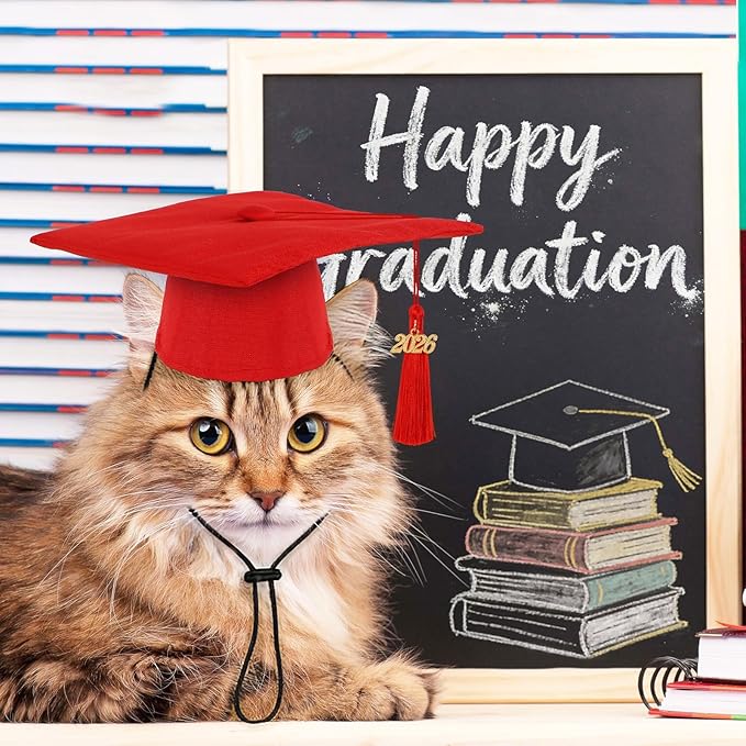 JULMELON Pet Graduation Caps with 2026 Red Tassels, Dog and Cats Graduation Red Hats Adjustable Mini Graduation Caps for AKC Graduation Photo Props Holiday Costume Accessories