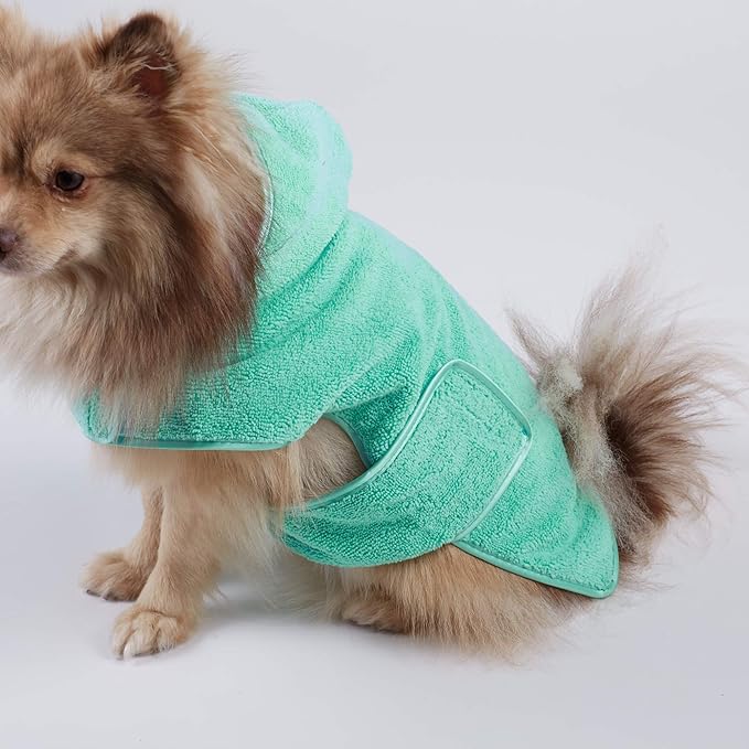 Bone Dry Pet Robe Collection, Embroidered Absorbent Microfiber Bath Robe with Adjustable Closure, for Dogs & Cats, Small, Aqua
