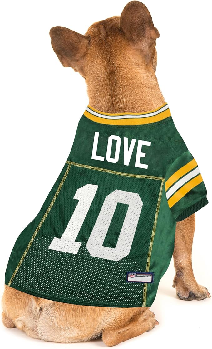 NFLPA Jordan Love PET Jersey, NFL Dog Shirt, Size Small, Green Bay Packers Mesh Jersey for Dogs