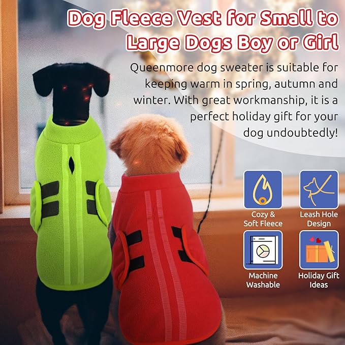 Queenmore Soft Fleece Dog Jacket, Warm Winter Dog Clothes with Leash Hole, Dachshund Sweater for Small Dogs Cats Boy or Girl (Red, S)