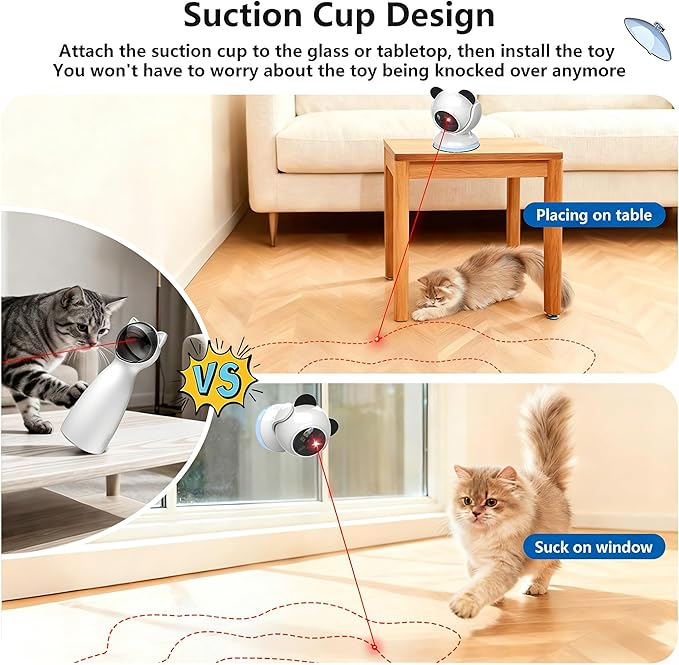 Wortade Automatic Cat Laser Toys for Indoor Cats, Laser Cat Toys for Bored Indoor Adult Cats, Interactive Cat Toy Rechargeable with Suction Cup, Place Anywhere