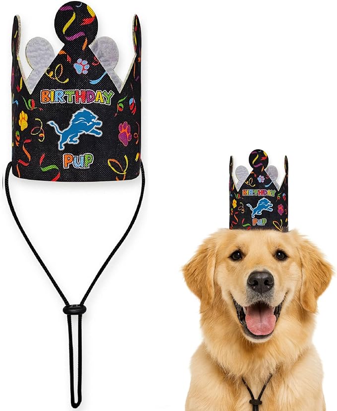 NFL Detroit Lions Pet Birthday Crown, Licensed Dog & Cat Birthday Party Hat, Football Team Costume Accessory, Pet Celebration Outfit