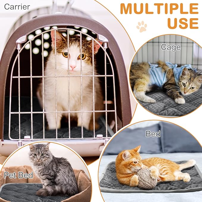 Tujoe 4 Pack Self Warming Cat Mat Self Heating Cat Pad Warm Thermal Pet Bed Washable Dog Crate Pad Body Heat Dog Bed Mat Blanket Non Slip Bottom for Outdoor Indoor Pets(Grey,20 x 28 Inch)