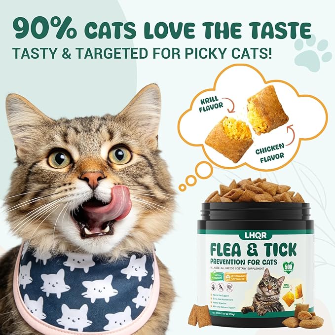 Flea and Tick Prevention for Cats Chewable, Natural Oral Flea and Tick Treatment Supplement, Cat Flea Chews Support Skin & Digestive Supplement for Puppies & All Breeds 500 PCS, Chicken