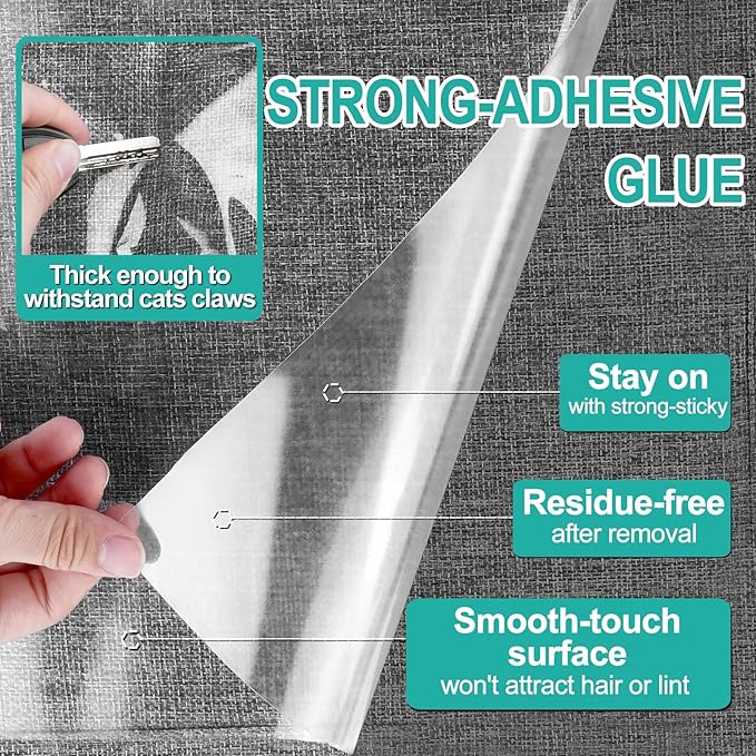[Thicken Vinyl] Anti Cat Scratch Furniture Protector, Single-Sided Sticky Couch Protector for Cats, Flexible Couch Corner Guard Under Cats Claw, Cat Scratch Deterrent Tape-(160" x 12.4")