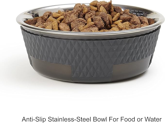 PetRageous 16019 Kona Stainless Steel Non-Slip Dishwasher-Safe Dog Bowl 3.75-Cup 6.75-Inch Diameter 2.5-Inch Tall for Medium and Large Dogs and Cats 30-Ounce, Grey